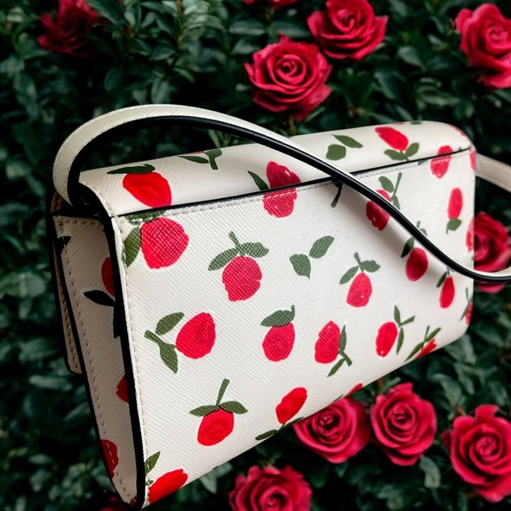 Kate Spade Dana Rose Crossbody Cream Red Floral Saffiano Leather Holiday Bag - Picture 9 of 15
